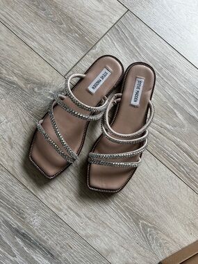 Steve Madden Beige Crystal-Strap Slide Sandals